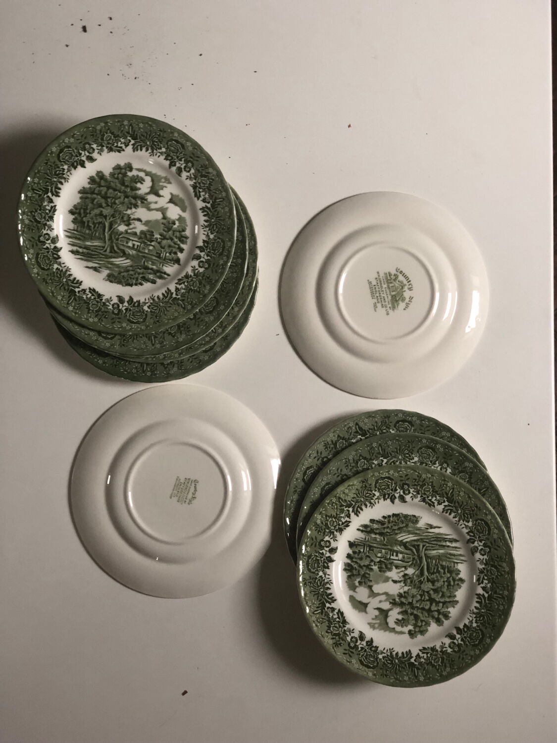 Set of 9 vintage W H Grindley plates – Country Style pattern (green)