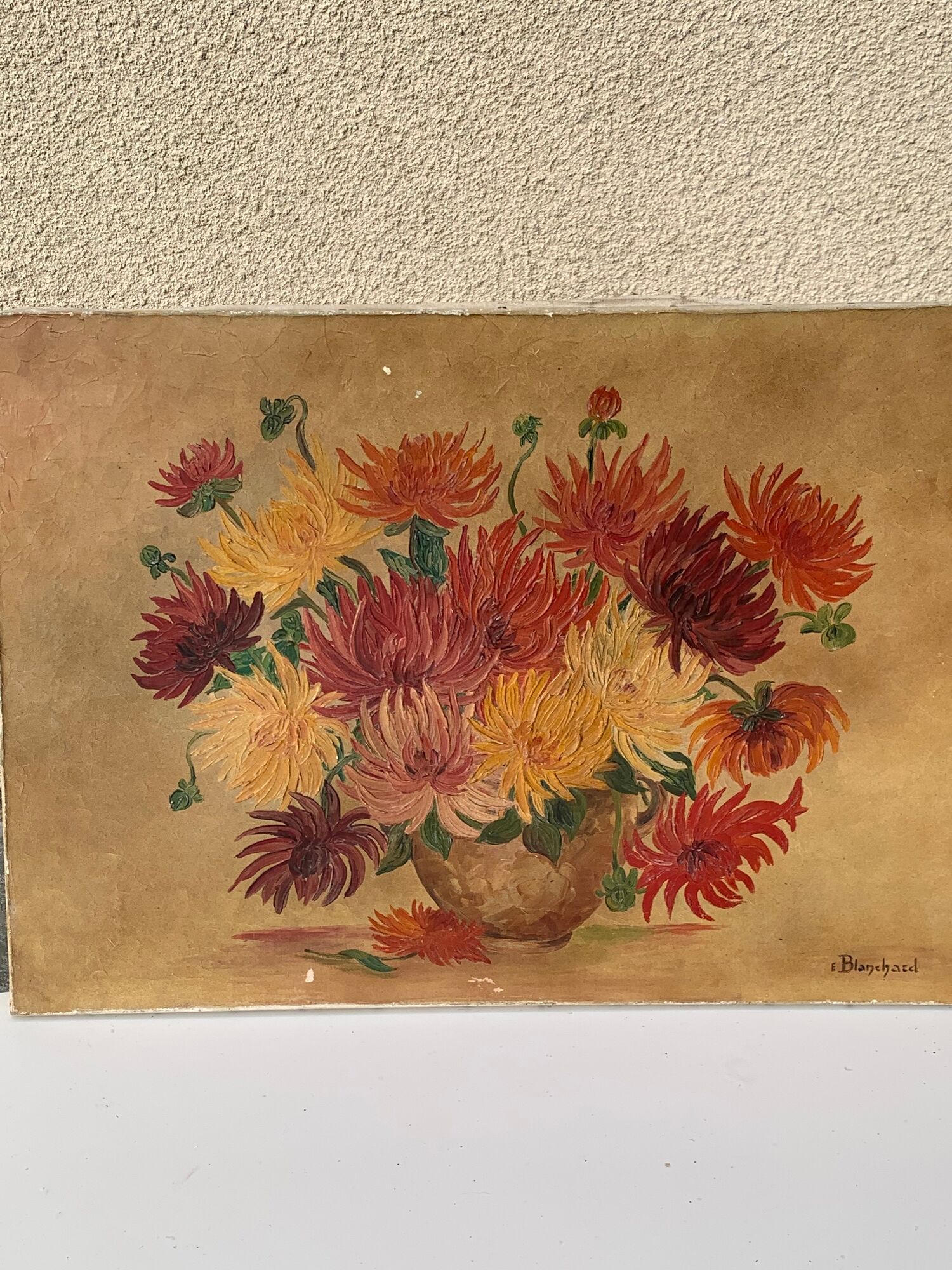 Painting the bouquet of vintage dahlias signed Blanchard