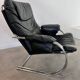 Old armchair and ottoman black leather tubular chrome bauhaus design from the 70s