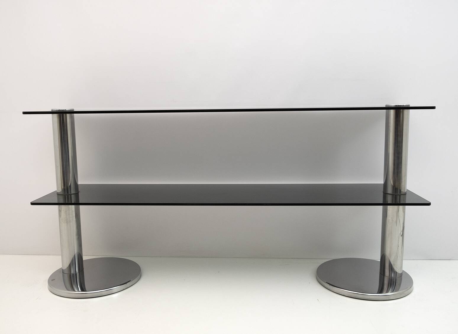 Mid-century Modern Italian Chromed Steel and Smoked Glass Console, 1970s