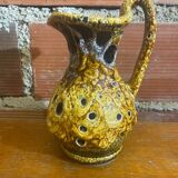 Antique pitcher cyclops enamels honey yellow vallauris fat lava vintage