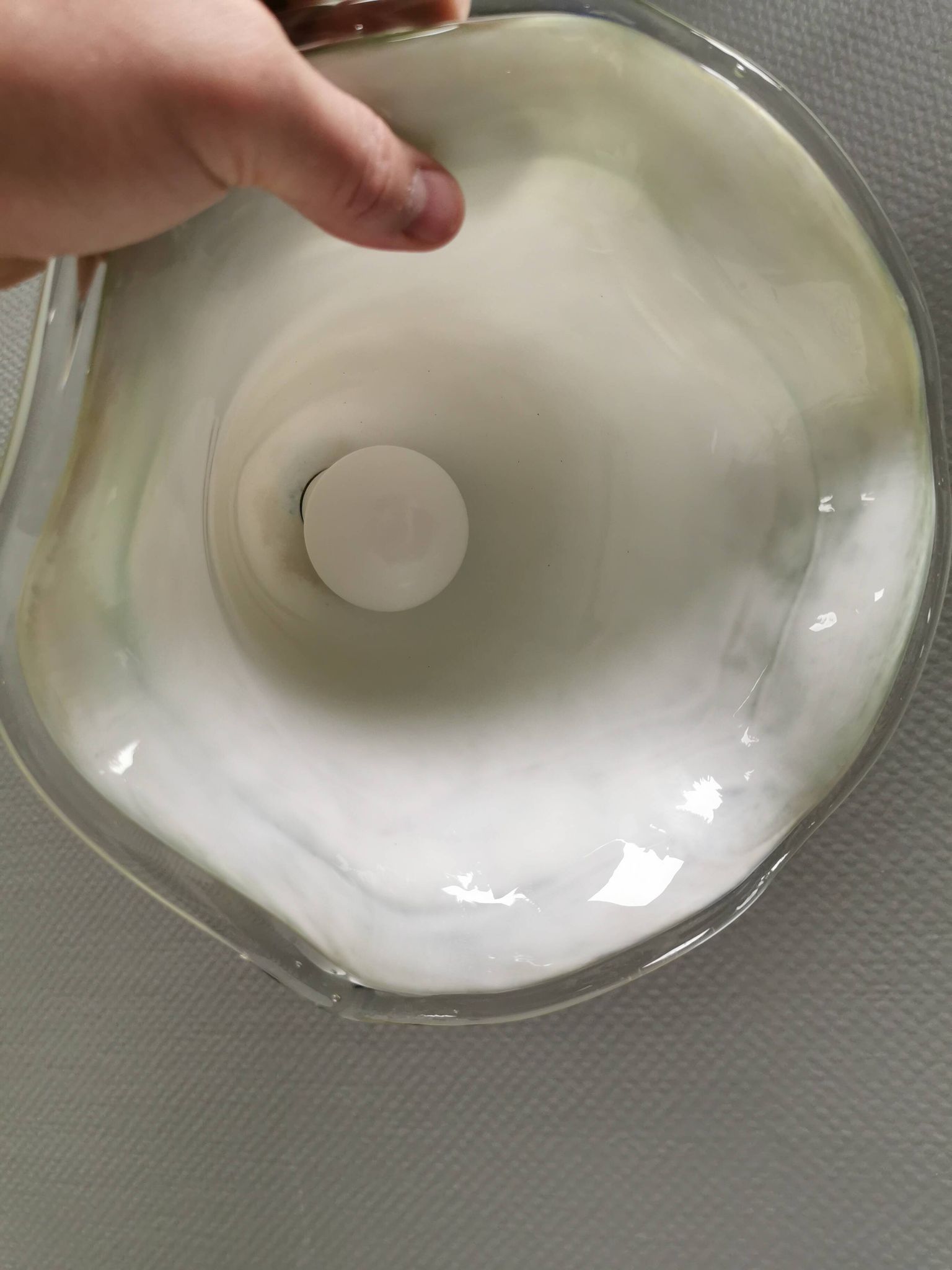 Pendant lamp in multicolored glass. Probably Danish or Swedish from 1970s