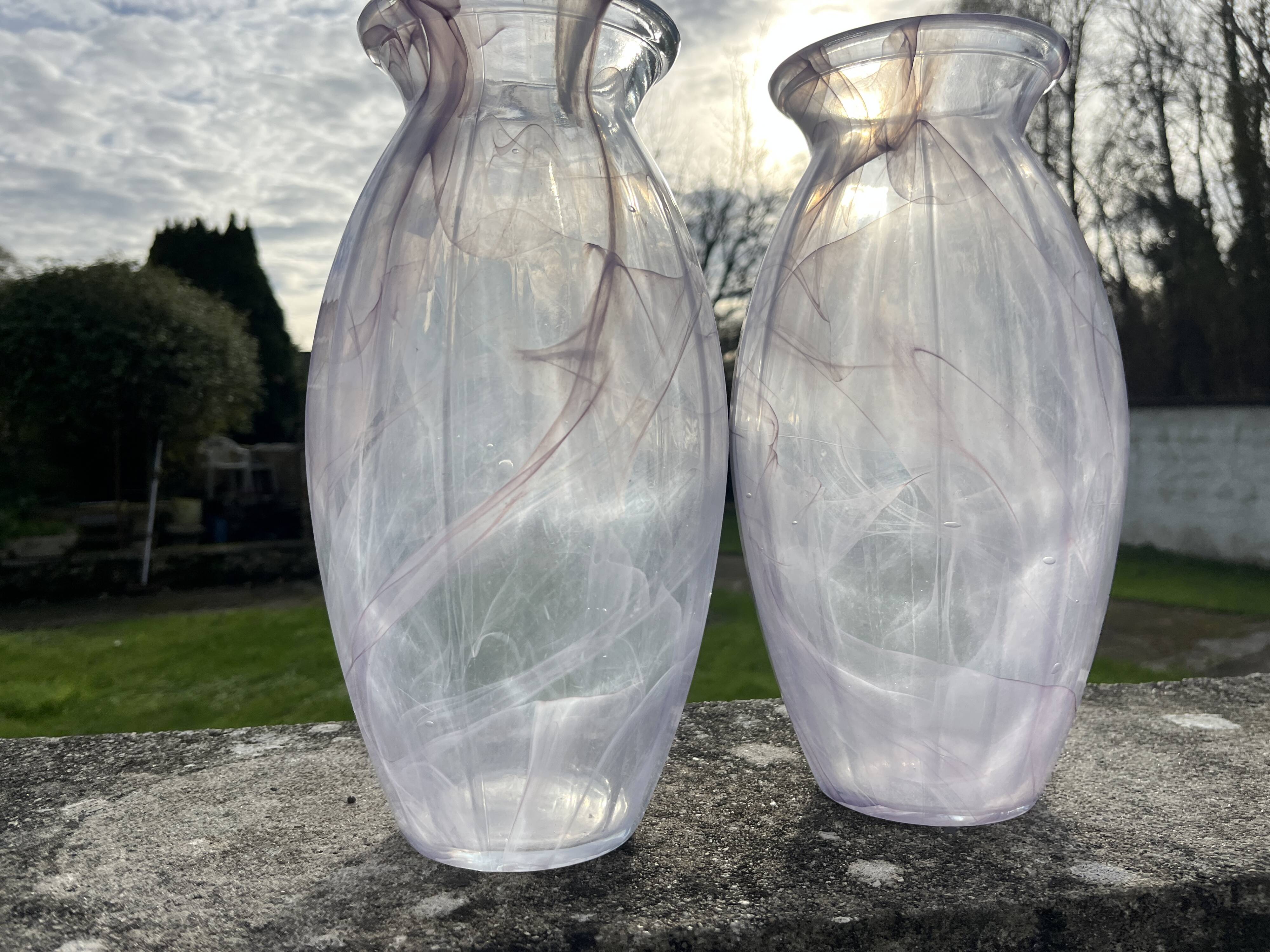 Pair of Blown Glass Soliflore Vases – Purple Marbled Effect (Spat