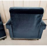 Pair of navy blue velvet club armchairs