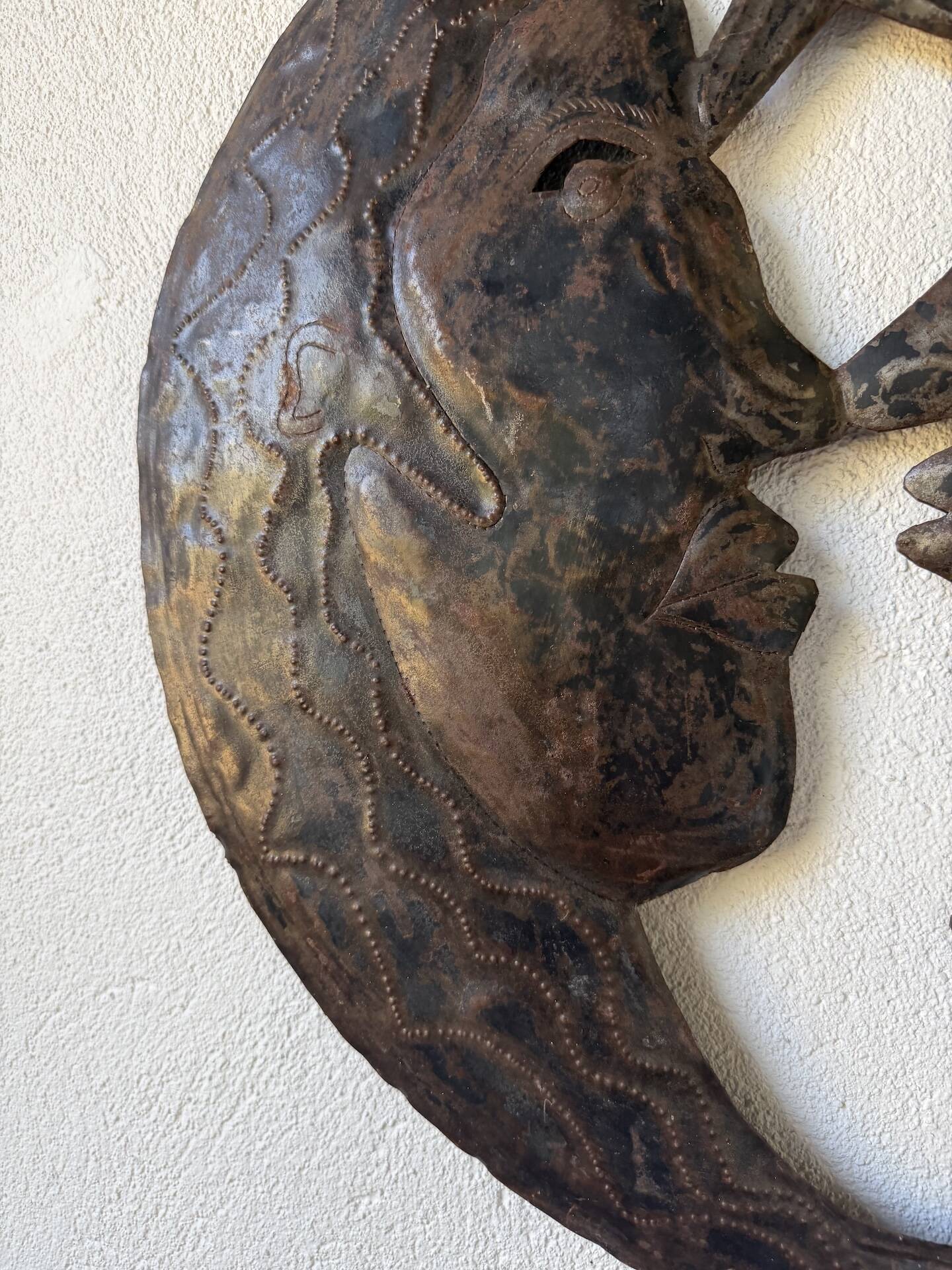 Brutalist metal wall sculpture "sun-moon"