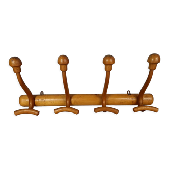 Old beech wood coat rack curved circa 1930-1950 4 hooks SB
