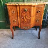 Chest of drawers transition Louis XVl marquetry marble top