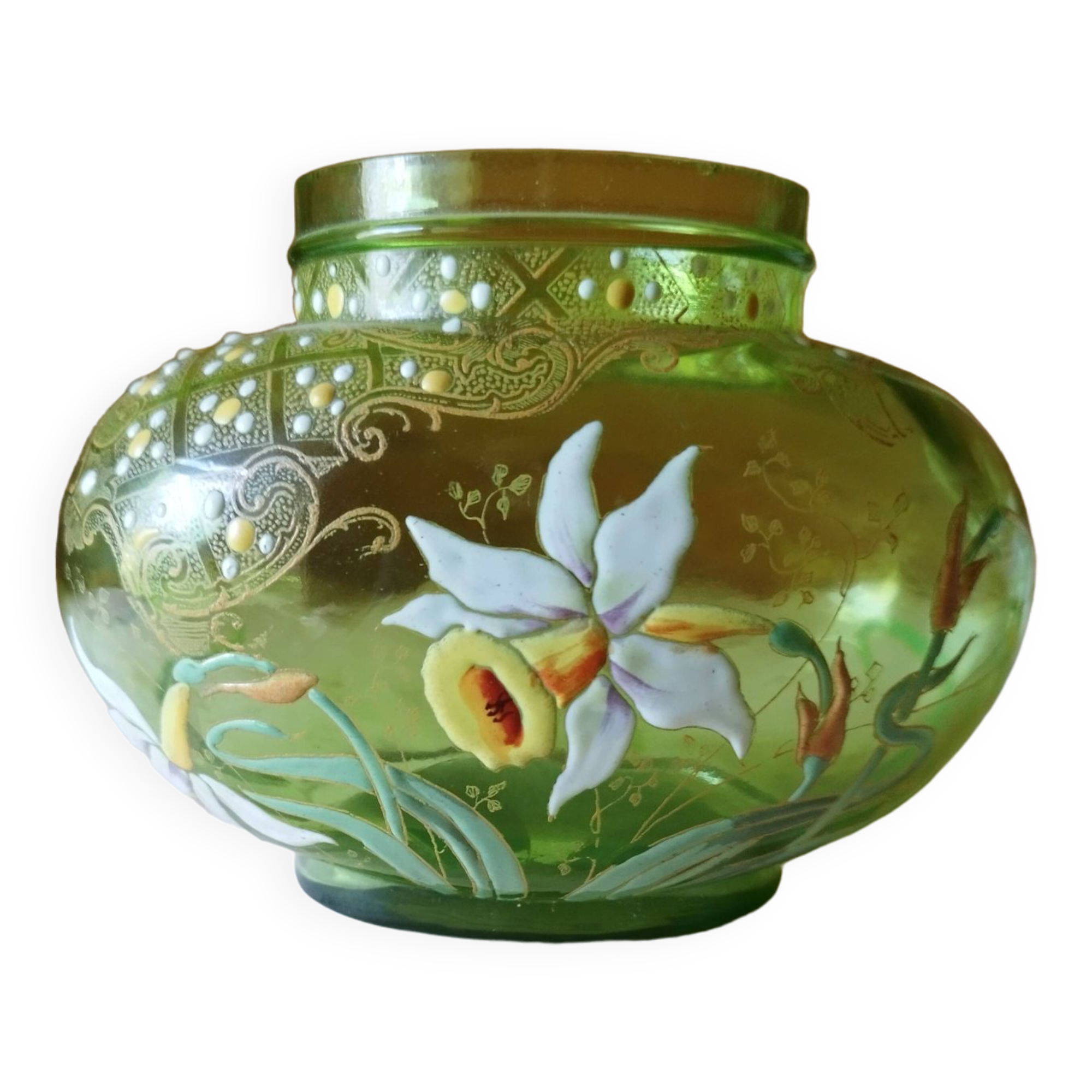 Enameled vase. original form. very fine work.