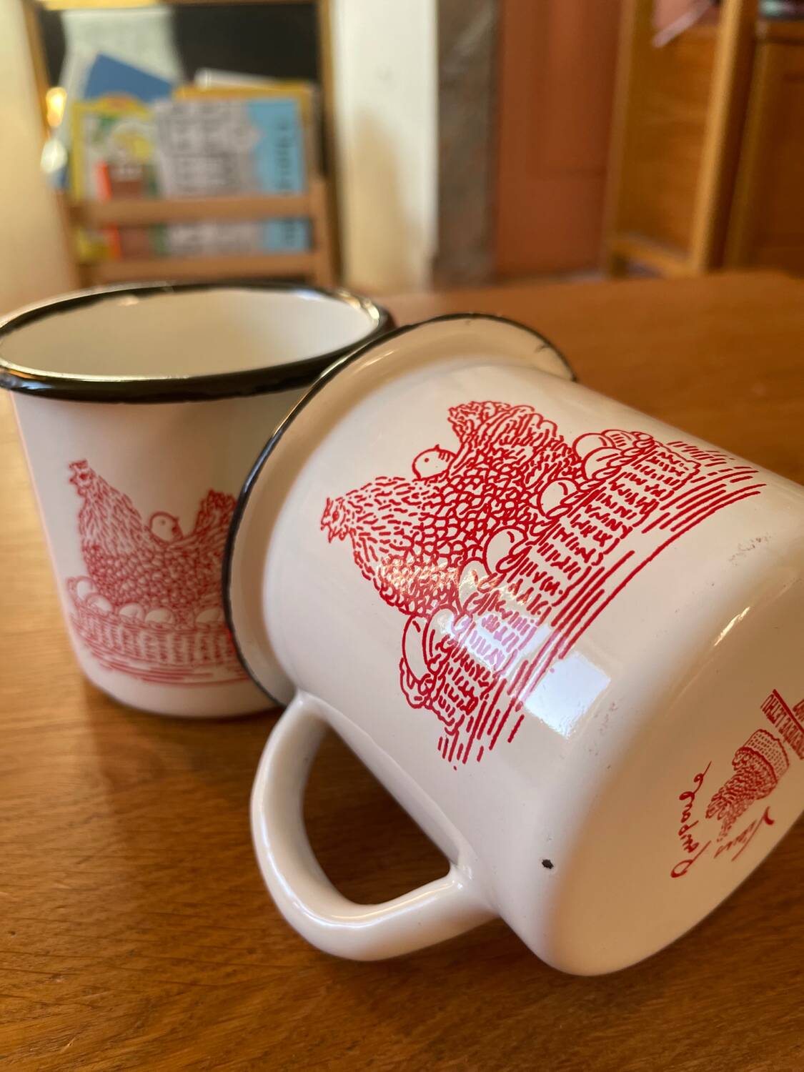 Duo of Geneviève Lethu enameled cups