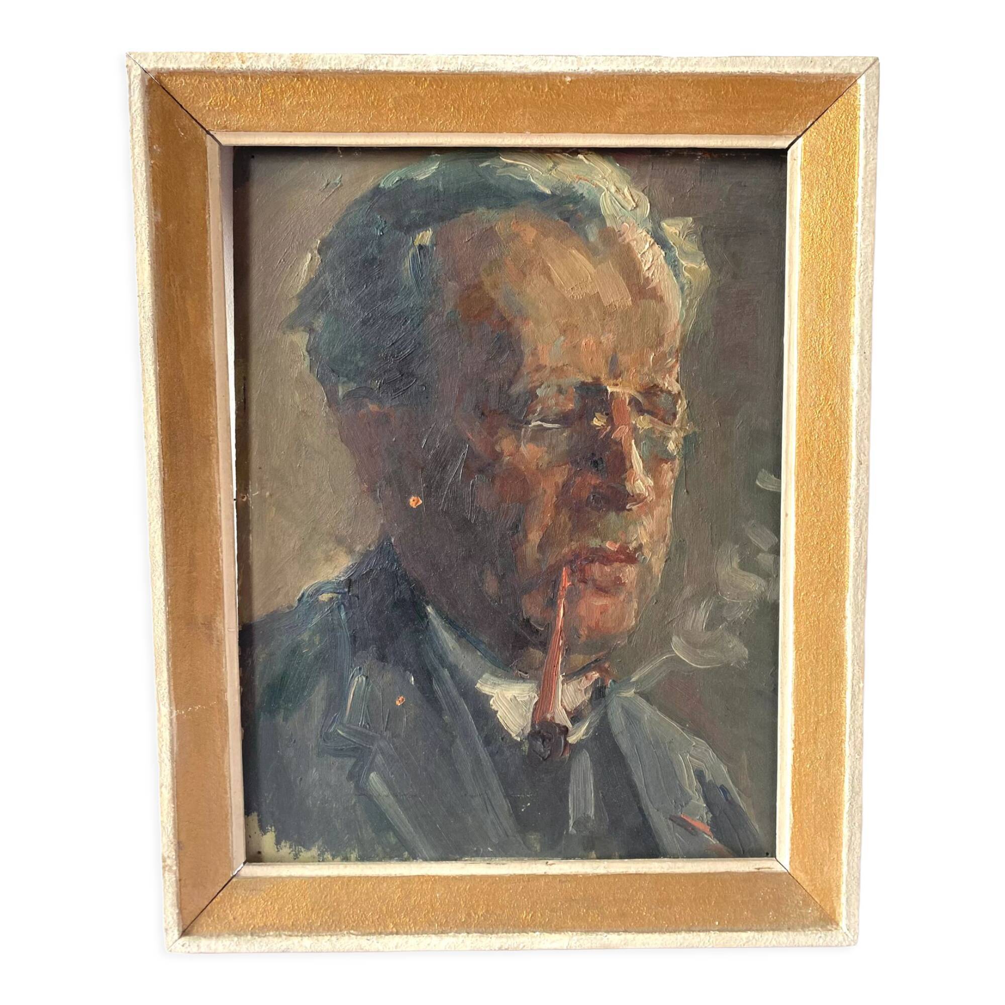 Huile sur carton d’un homme XXème siècle
