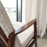 Vintage Danish boucle armchair with orange polka dots from the 1960s.