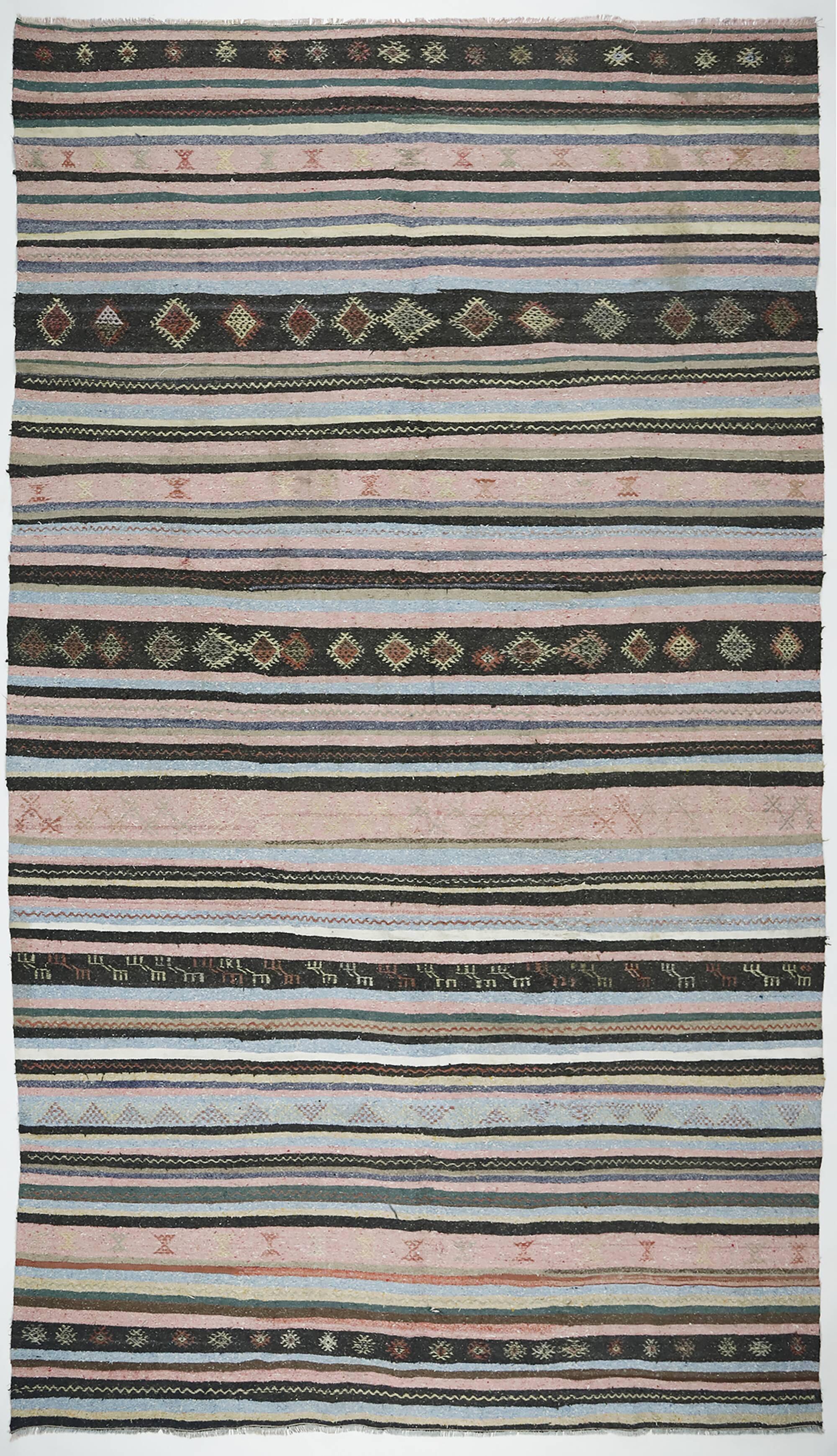 Large antique Anatolian kilim in pink and grey, 357 x 187 cm