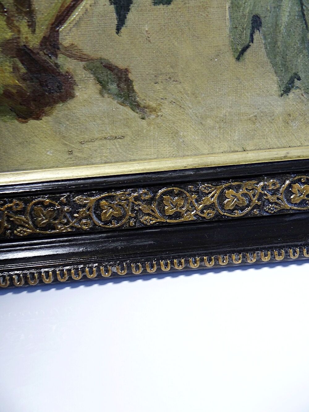 Large antique painting of peonies, signed E. Jacque, late 19th to early 20th century.