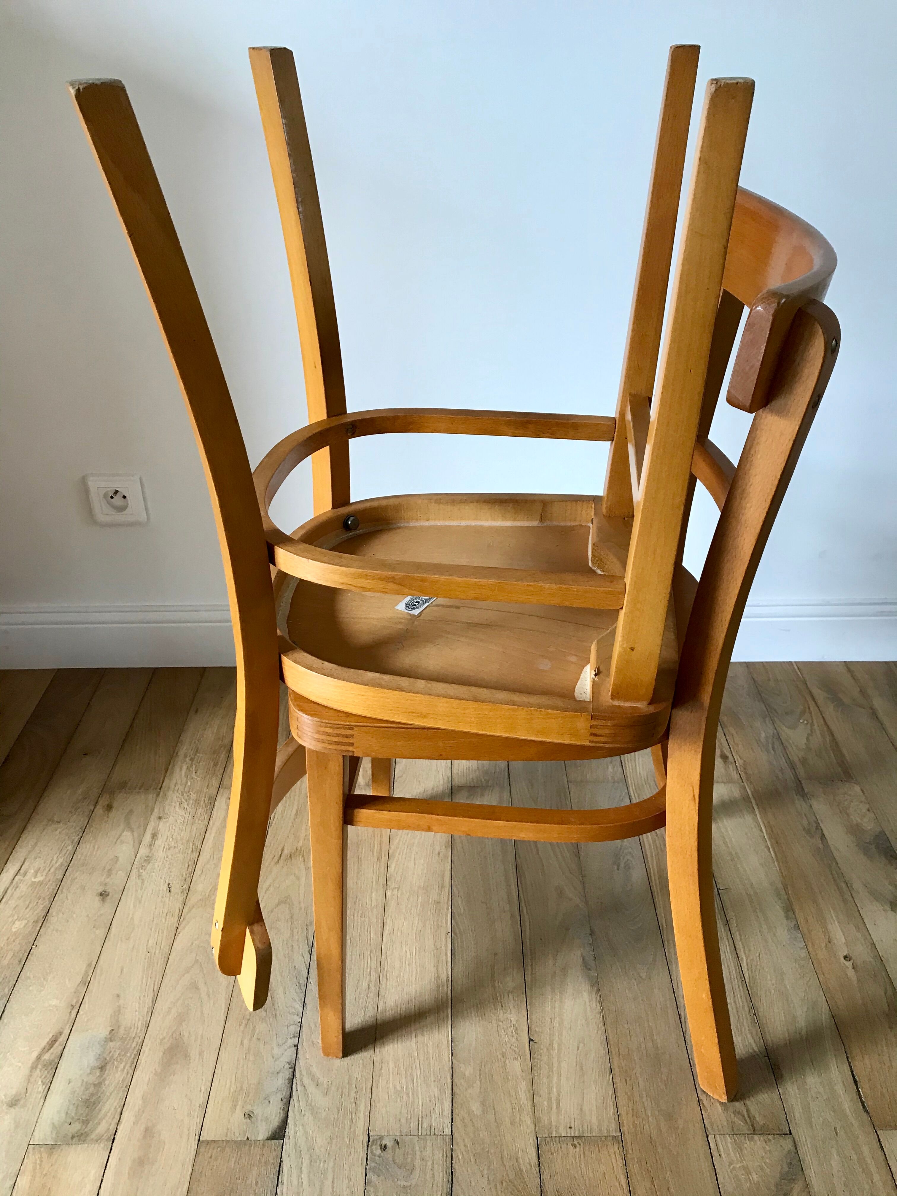 set of 4 Thonet bistro chairs in curved wood honey Mid-Century 50s