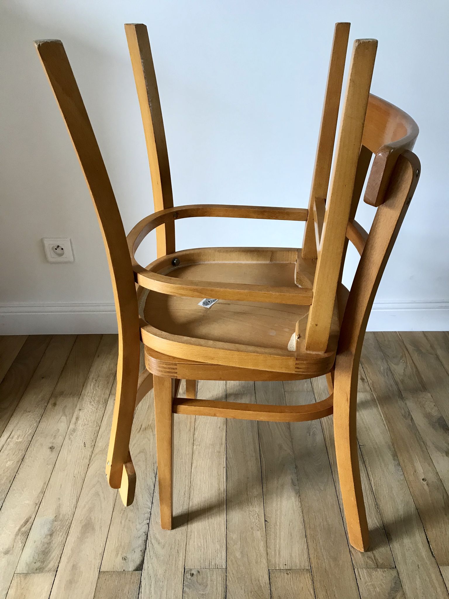 set of 4 Thonet bistro chairs in curved wood honey Mid-Century 50s