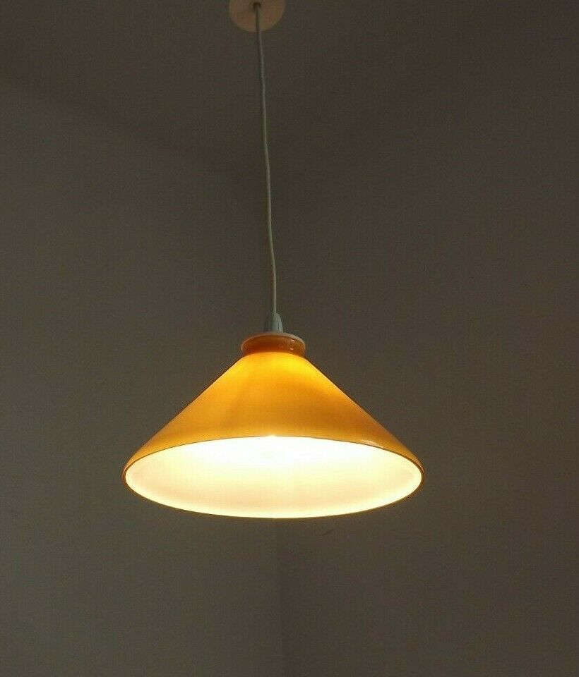 French Vintage Retro Ceiling Light With Round Mustard Yellow Glass Shade