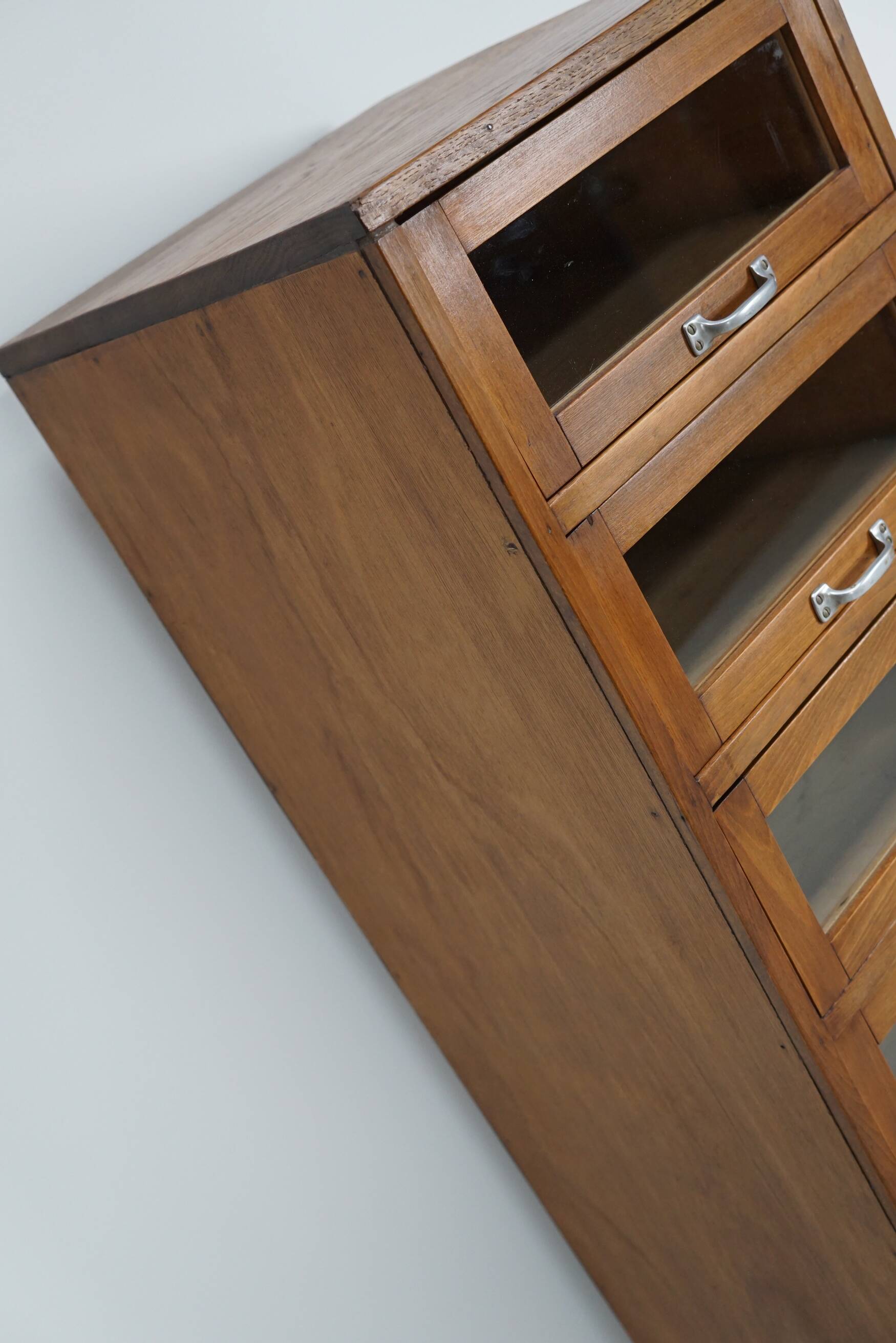 Vintage German Beech / Oak Haberdashery Shop Cabinet / Vitrine, 1950s