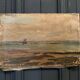 Oil on canvas seaside marine boat early 20th century