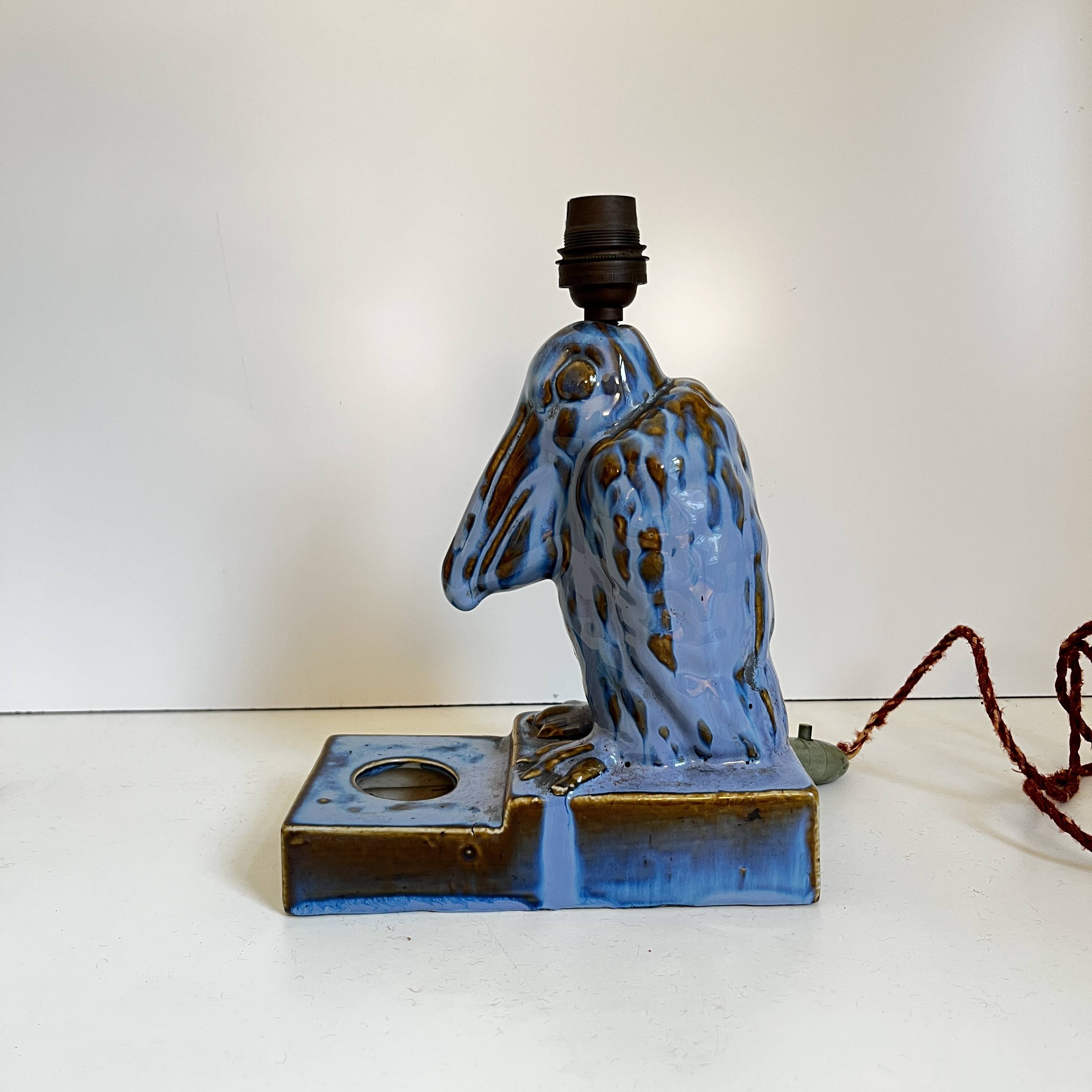 'Pelican' sculpture, Art Deco lamp base / inkwell in fine glazed stoneware