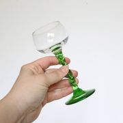 Set of 4 glasses with white wine, green foot, French, vintage