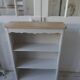 Small bookcase, 2 adjustable pearl gray patinated shelves, wooden top