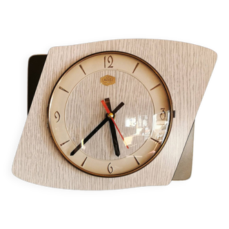 Vintage formica clock silent wall pendulum 60s "Carrez gray black"
