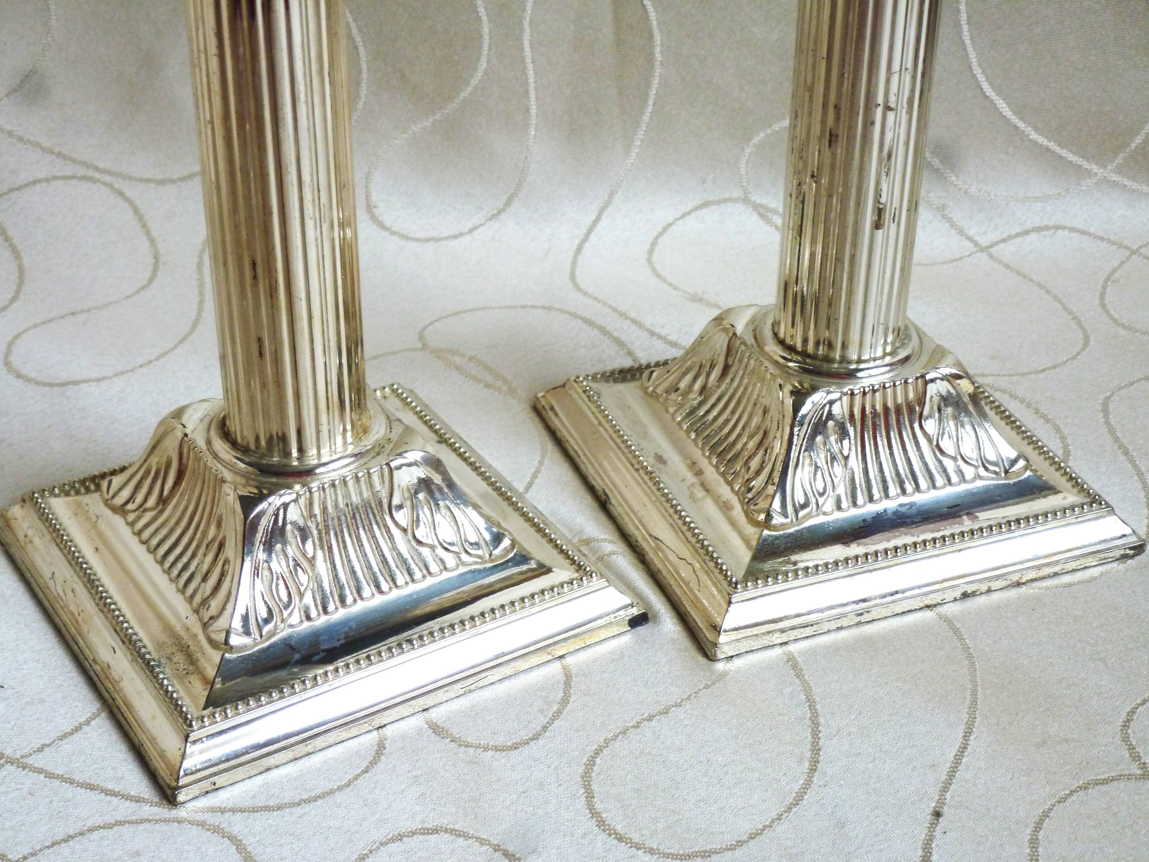 Set of 2 silver metal candle holders, silver metal candle holders