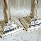 Set of 2 silver metal candle holders, silver metal candle holders