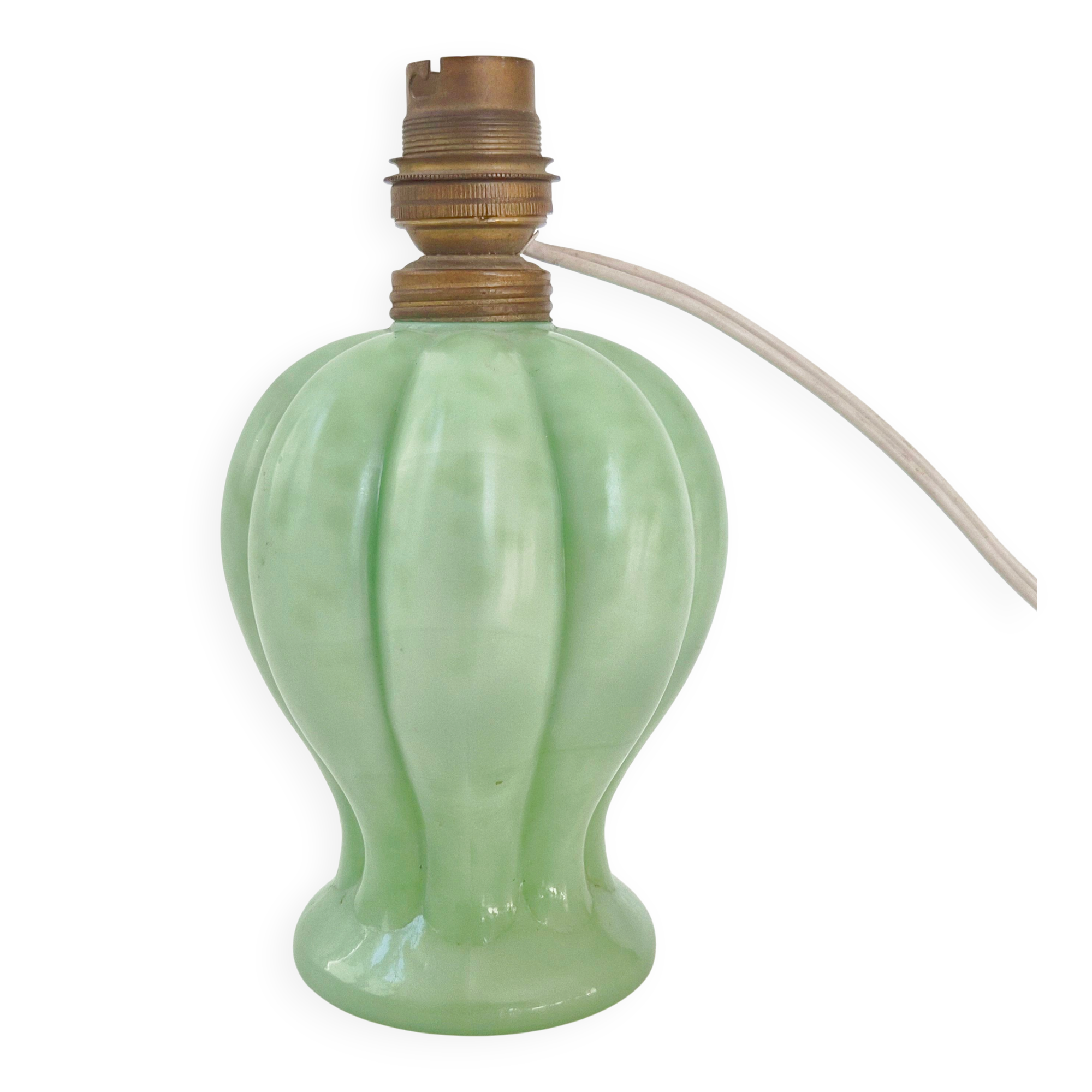 Vintage 1950s opaline glass table lamp in iridescent green 50s 1950s