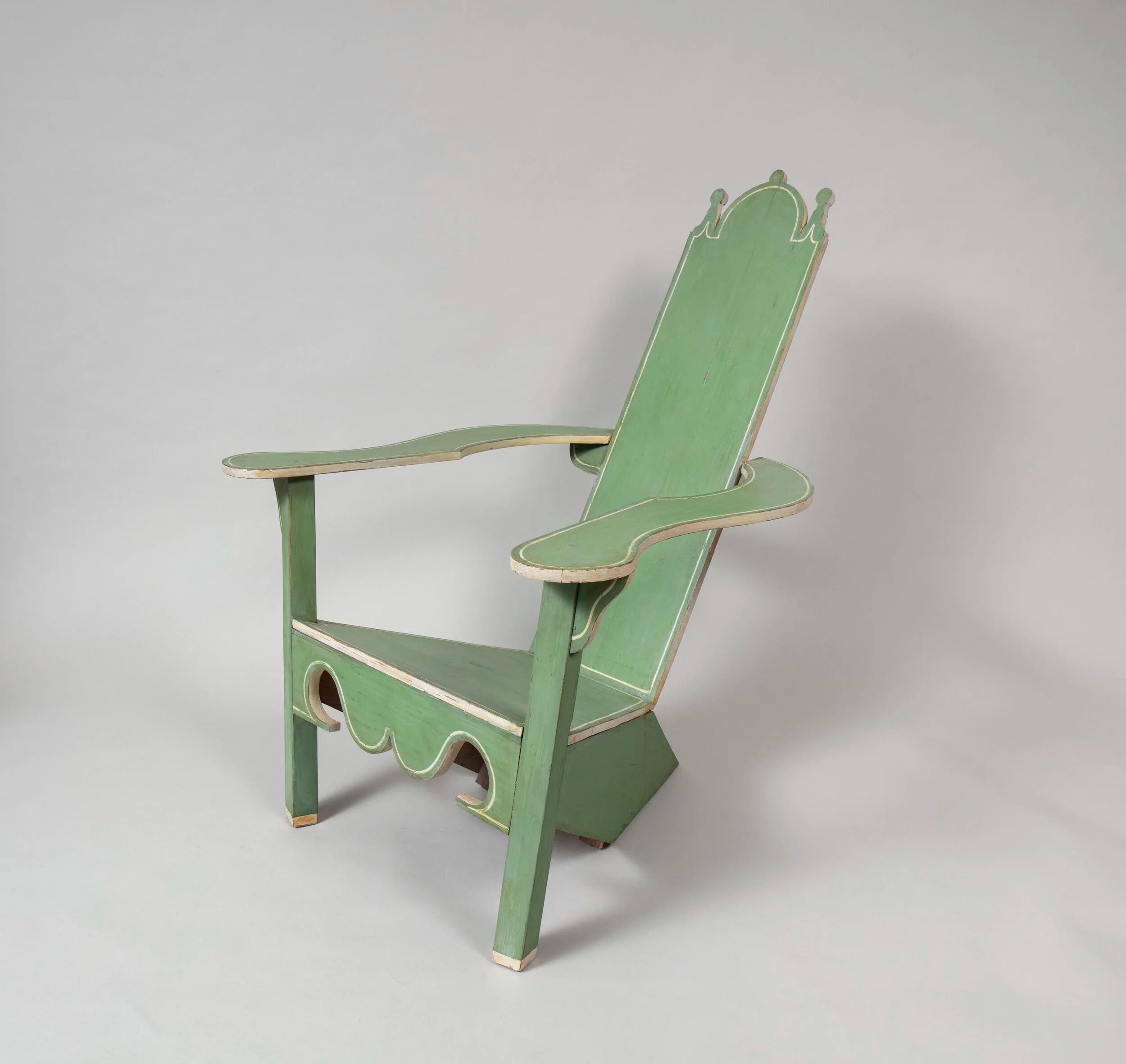 Spanish armchair in pine with recent decorative paint.