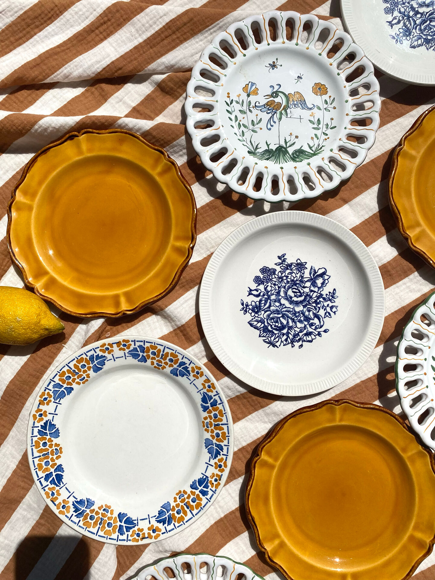 Set of twelve mismatched vintage dessert plates.
