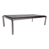 Table basse moderniste italienne en métal chromé et ardoise vers 1970