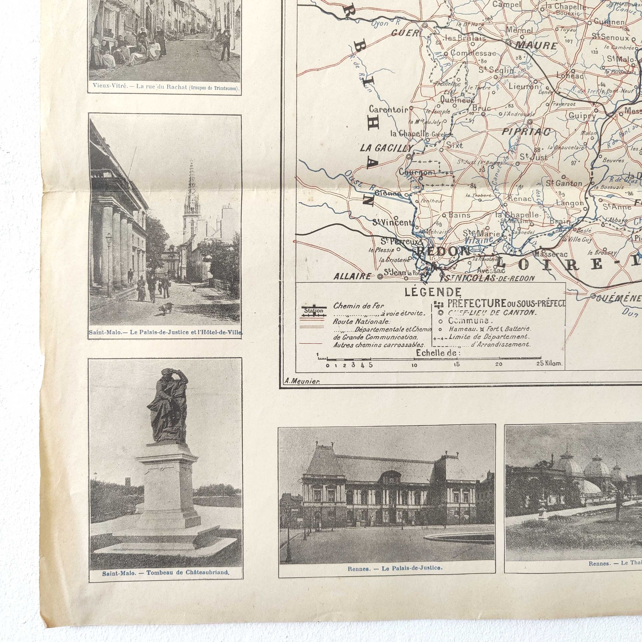Carte ancienne France Bretagne Rennes St Malo