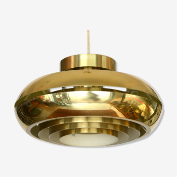 Golden aluminum pendant light by T. Røste & co. Norway 1960s