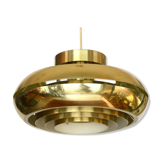 Golden aluminum pendant light by T. Røste & co. Norway 1960s