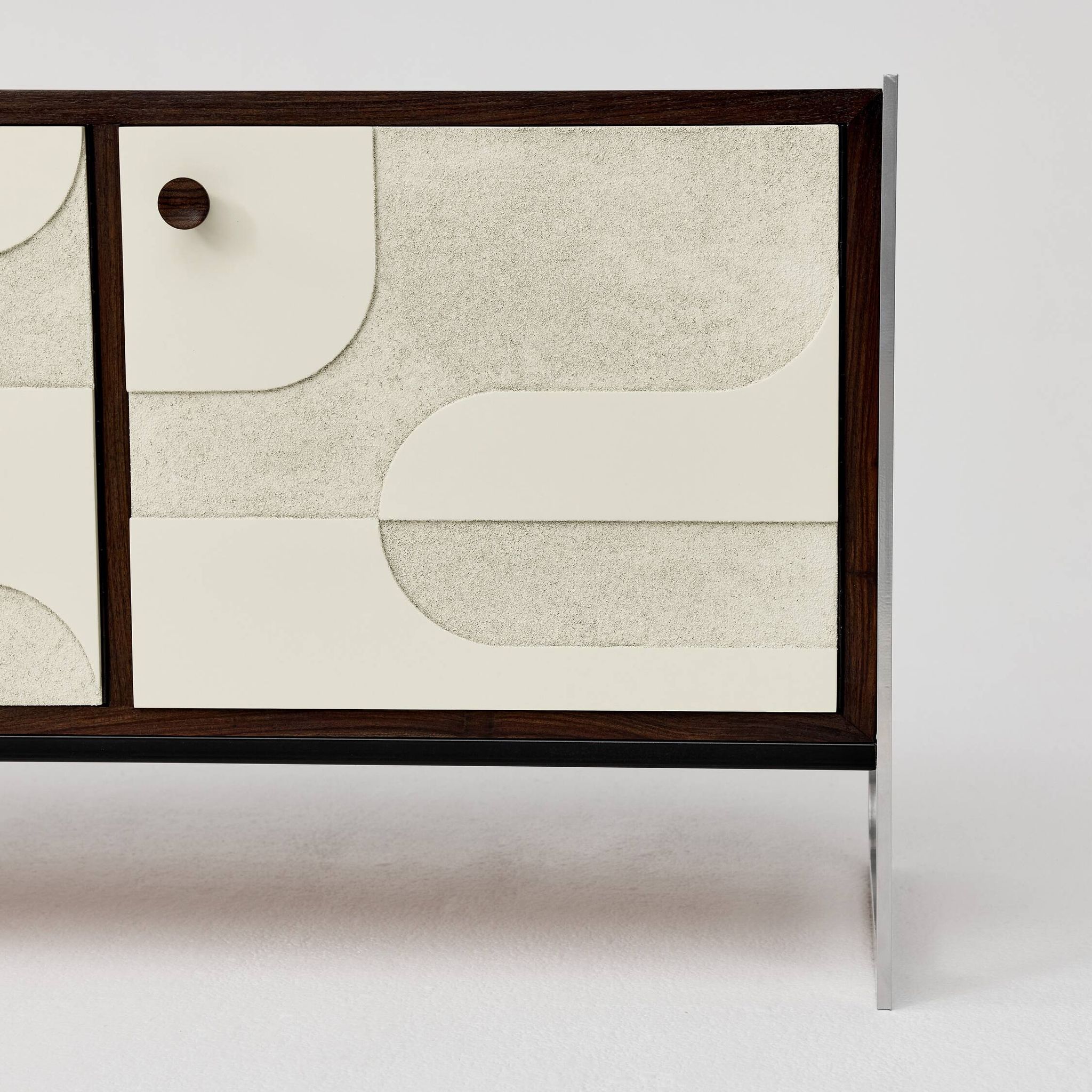 Vintage sideboard with handmade relief surface, metal, Germany, 1960s