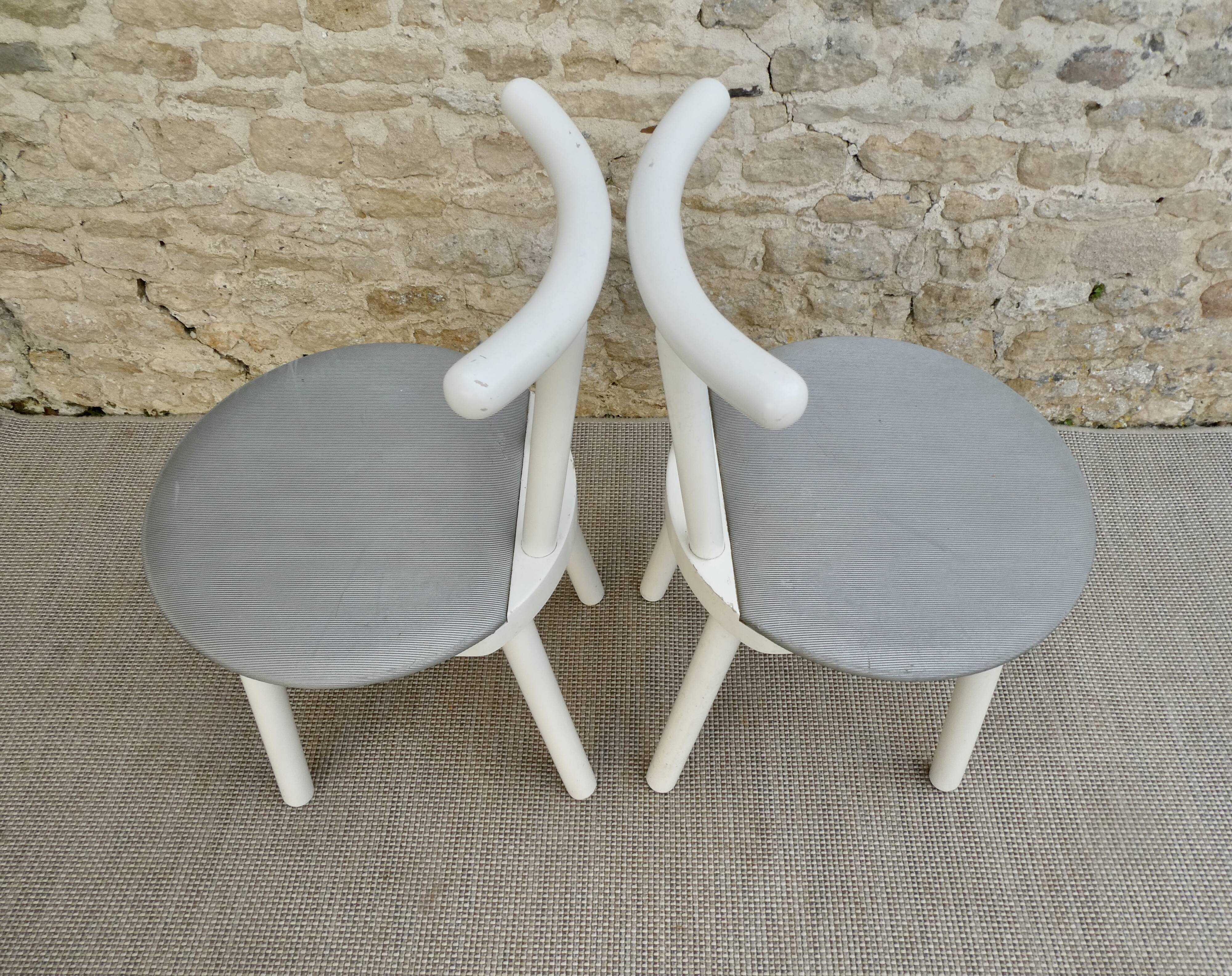 Pair of wooden and Skaï chairs from the 80s, Italy