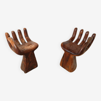 Pair of teak hand shaped chairs, 1970s