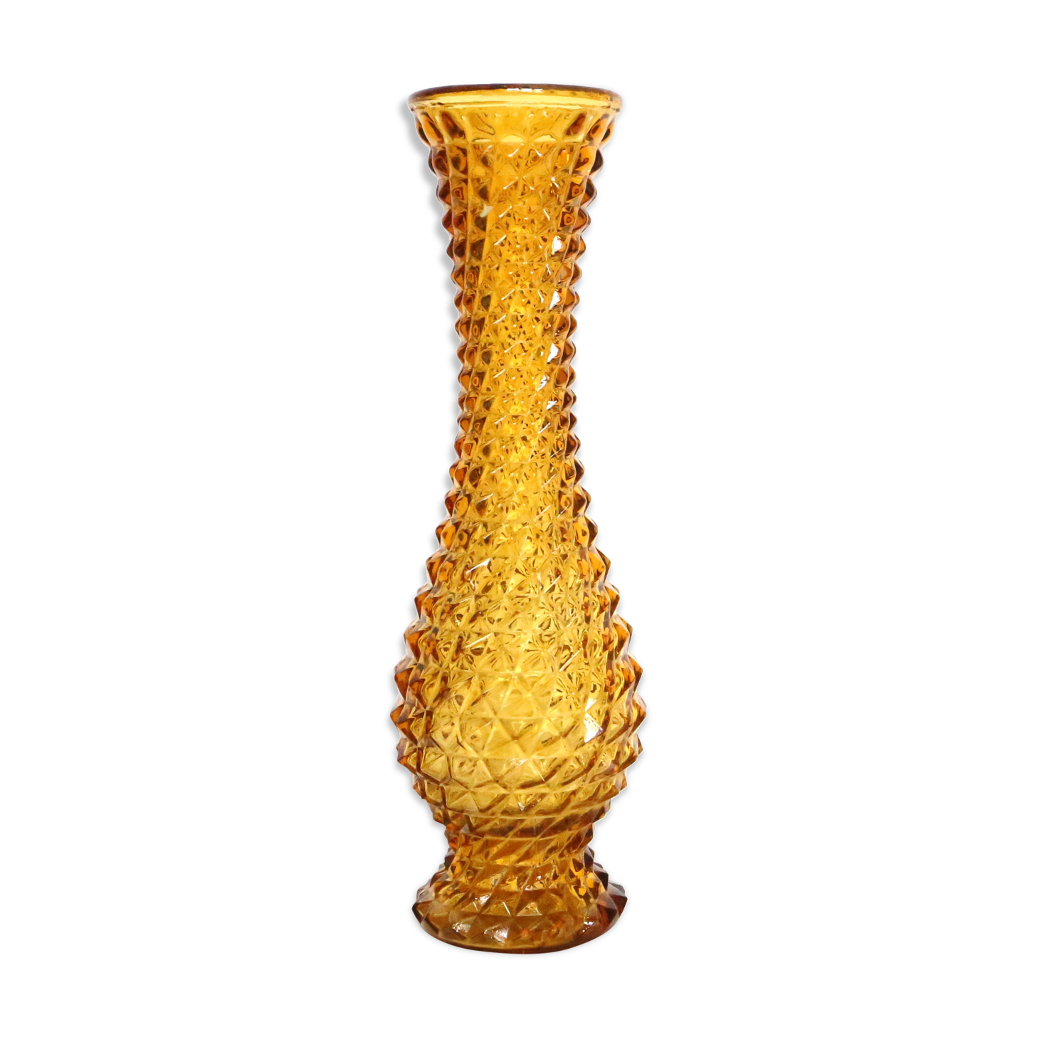 Amber glass vase, diamond tip, vintage