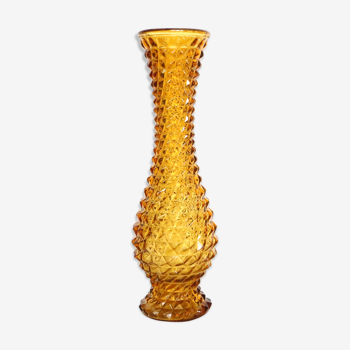 Vase en verre ambré, pointe de diamant, vintage