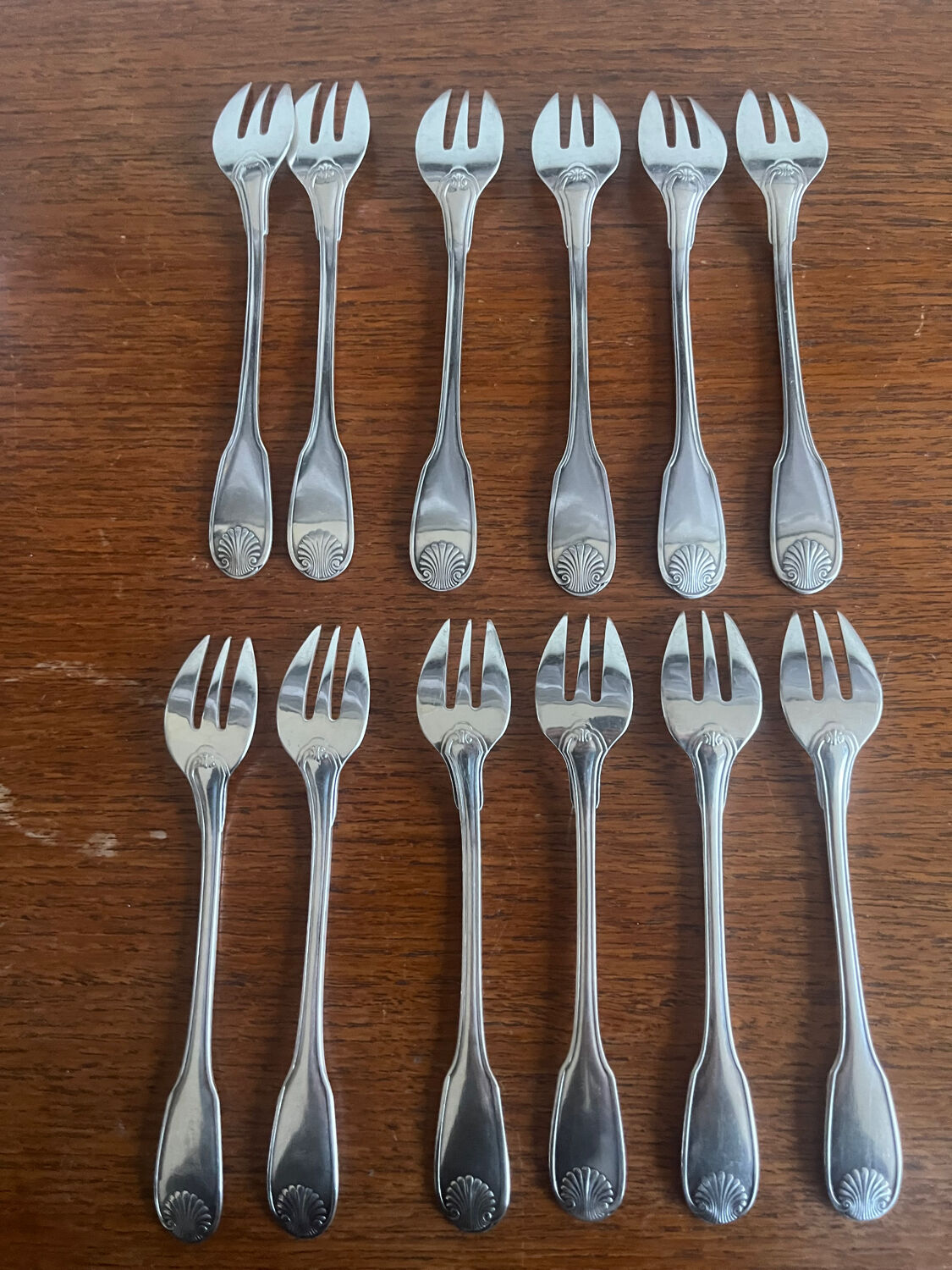 8 Silver-Plated Oyster Forks Shell Pattern Christofle