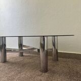 Chrome metal coffee table with smoked glass from the 70s