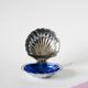 Shell butter dish in stainless steel and blue glass, with butter dish, 1970