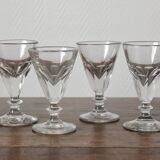 4 verres à pied à vin anciens à côtes plates en verre soufflé du XIXe