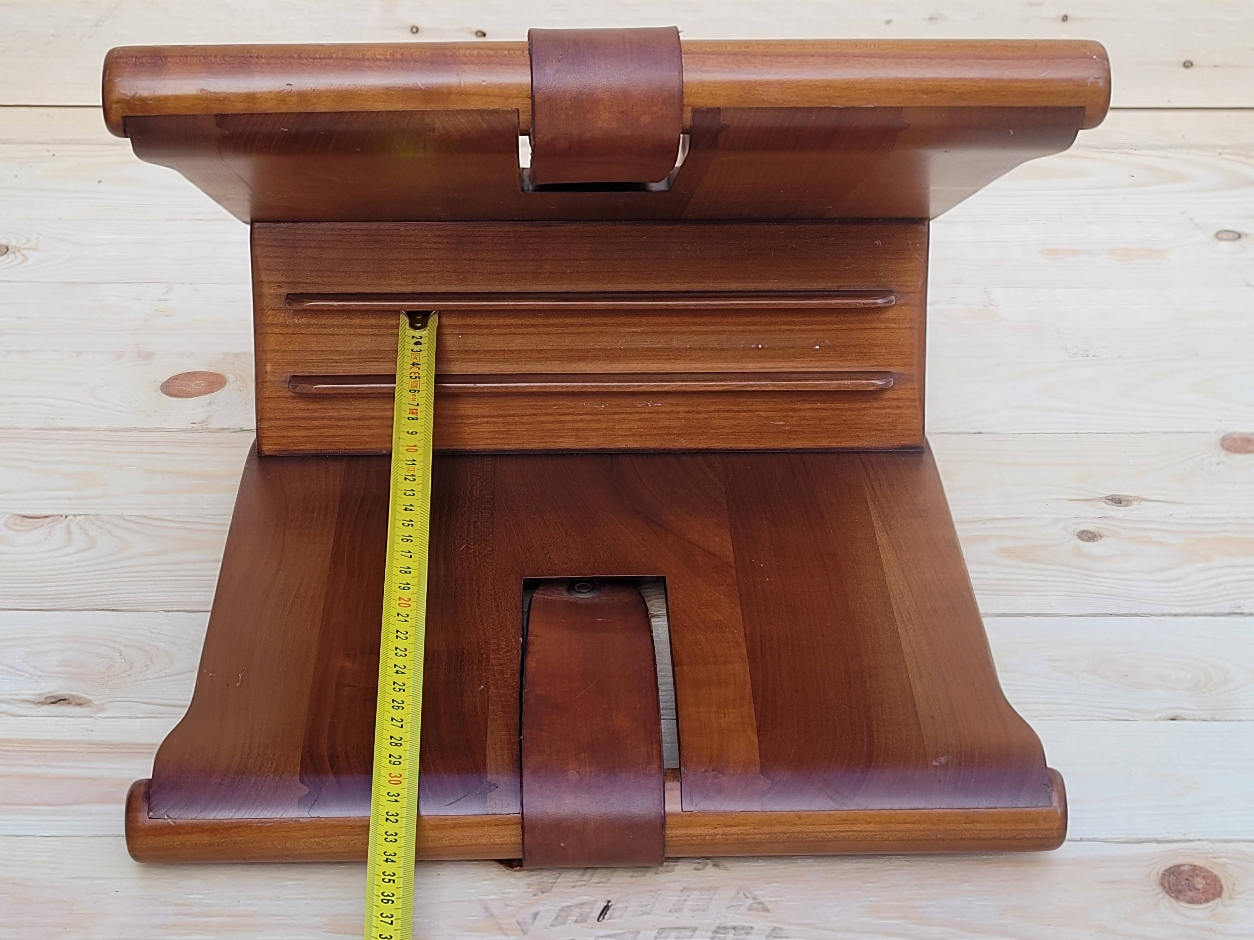 Magazine holder or vinyl in wood and leather vintage design 1960/70