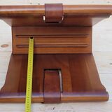 Magazine holder or vinyl in wood and leather vintage design 1960/70