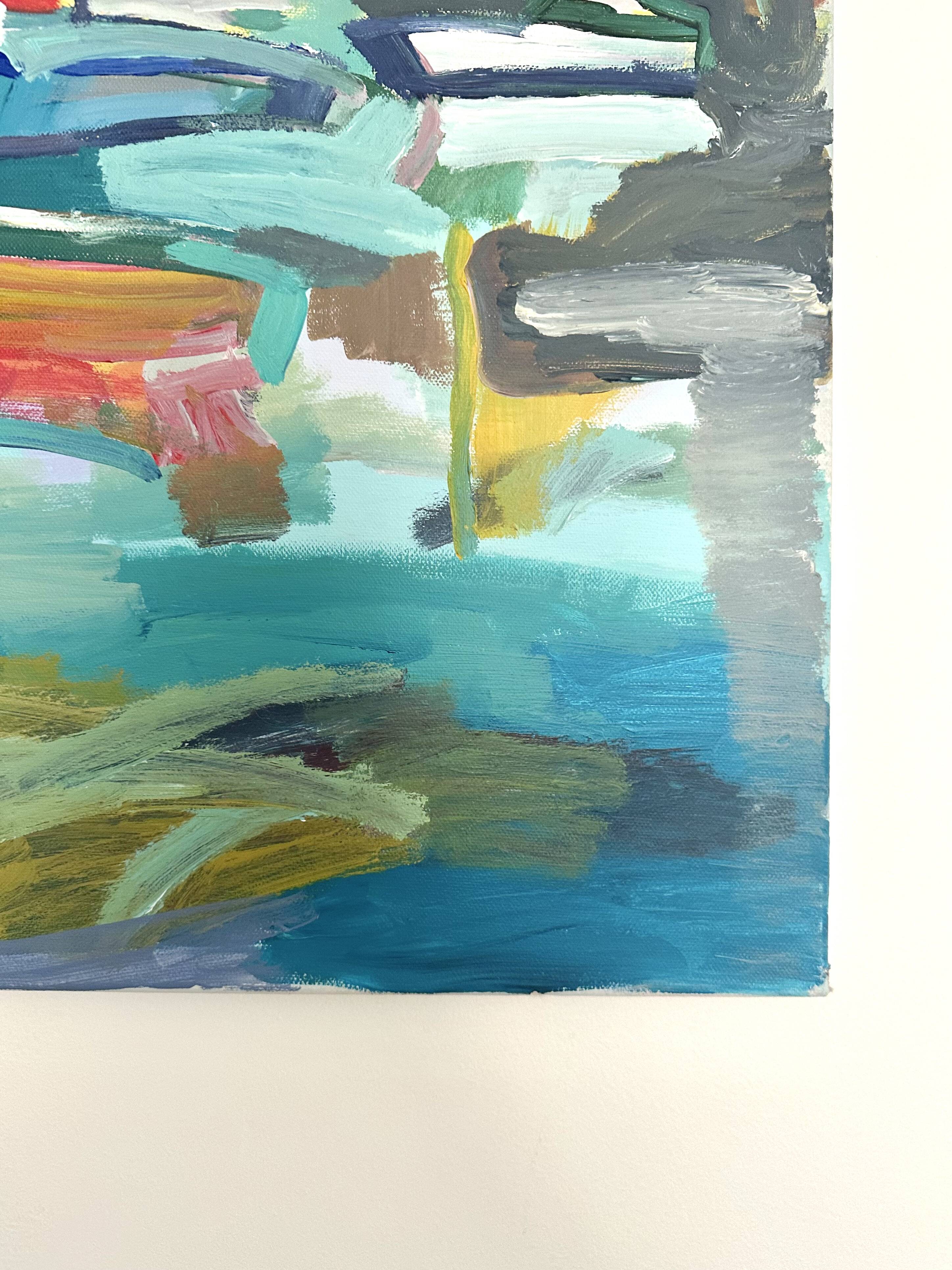 Oil on canvas port with sailing boats
