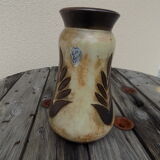 Flamed stoneware vase decorated with leaves