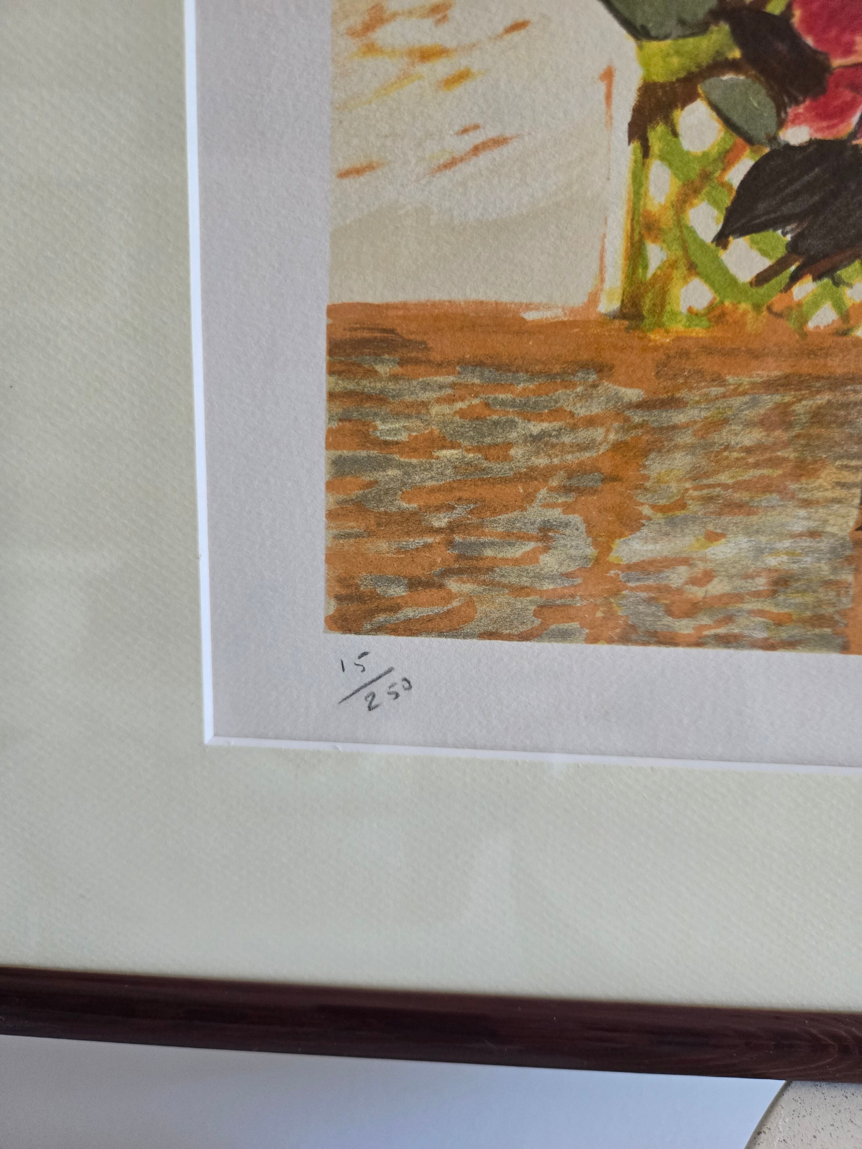 Litographie originale Michel-Henry "Bouquet Rouge"
