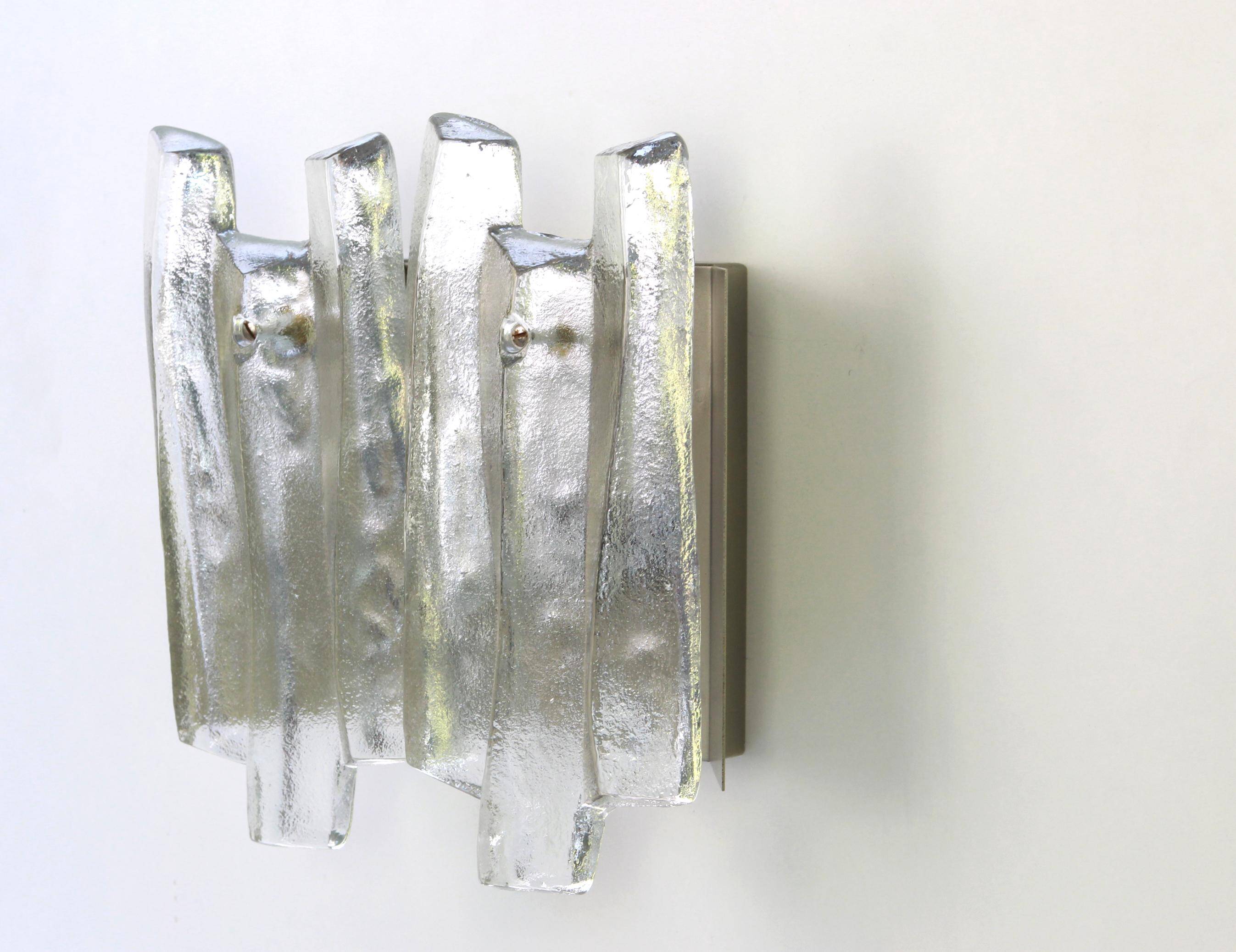 Pair of large Murano glass wall lights by Kalmar 'Fuente', Austria, 1960s.